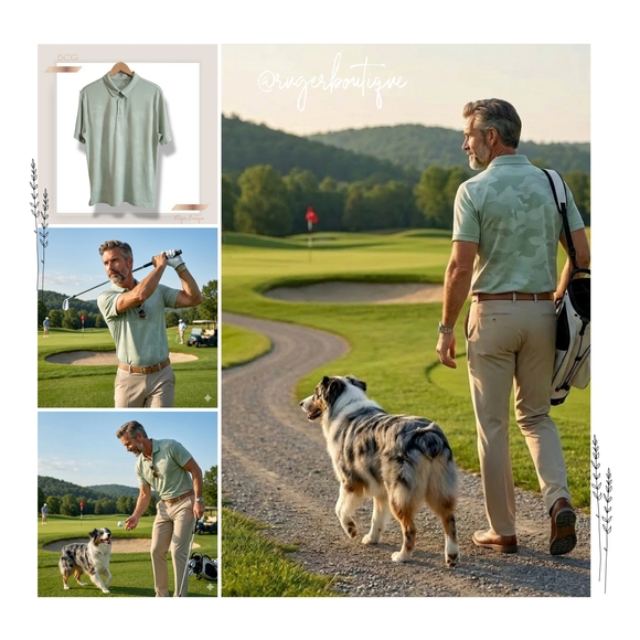 🌿BCG Mens Large Light Green Camo Golf Polo Shirt Short Sleeve - Picture 9 of 11